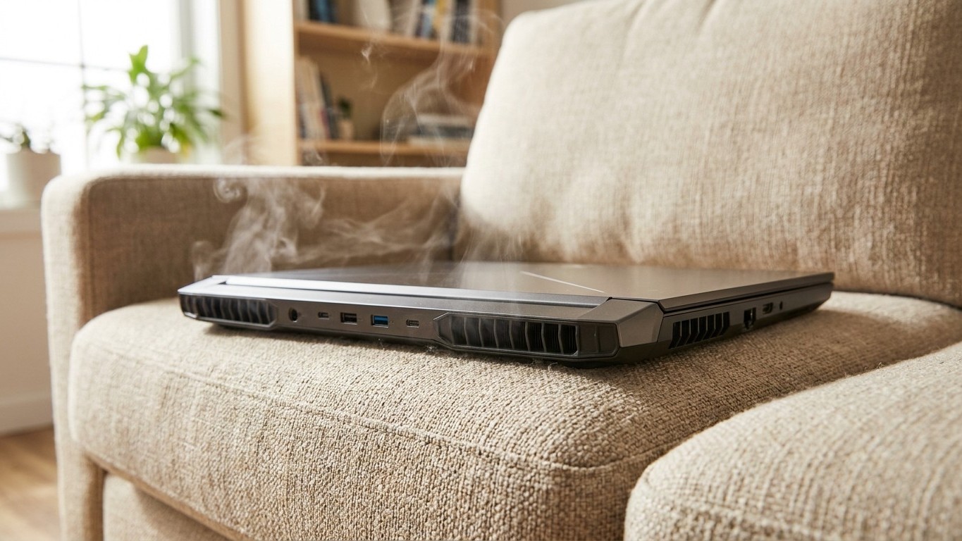 On s'obstine tous à jouer avec le PC portable posé sur le canapé : ce que le tissu bloque sous la machine bride pourtant n...